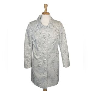 Vintage Jessica Paisley Brocade Coat Jacket Women’s Size 16 Longline Silver Gray
